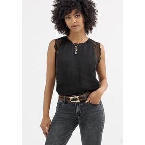 Cabi Veil Top Black Sleeveless Lace trim Blouse Women's  (orig $89)- size LARGE